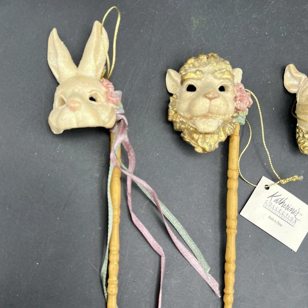 VTG Katherines Collection Ornaments Set of 3 Carnival Mask Lion Rabbit Llama